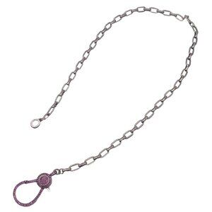 Purple Pave Rhinestone Lobster Claw Style Pendant Chain Necklace Silver Tone